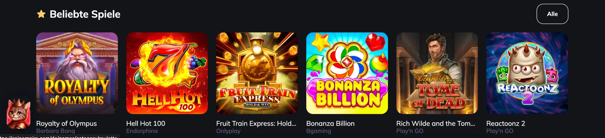 Top-Online-Casinospiele bei Spin Empire